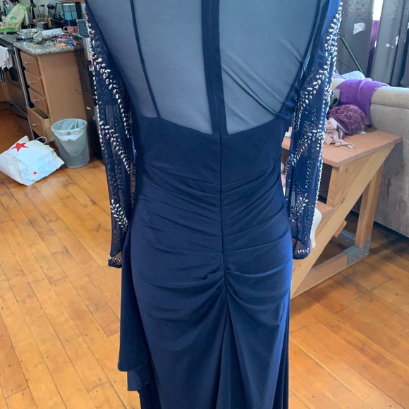Betsy & Adam Navy Evening Gown w/ rhinestones. - Picture 6 of 11